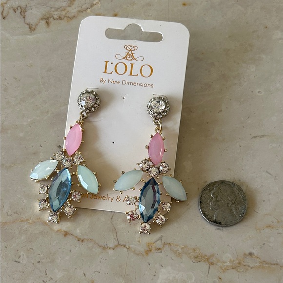 Pink & Blue Crystal Cluster Drop Earrings - Picture 3 of 3